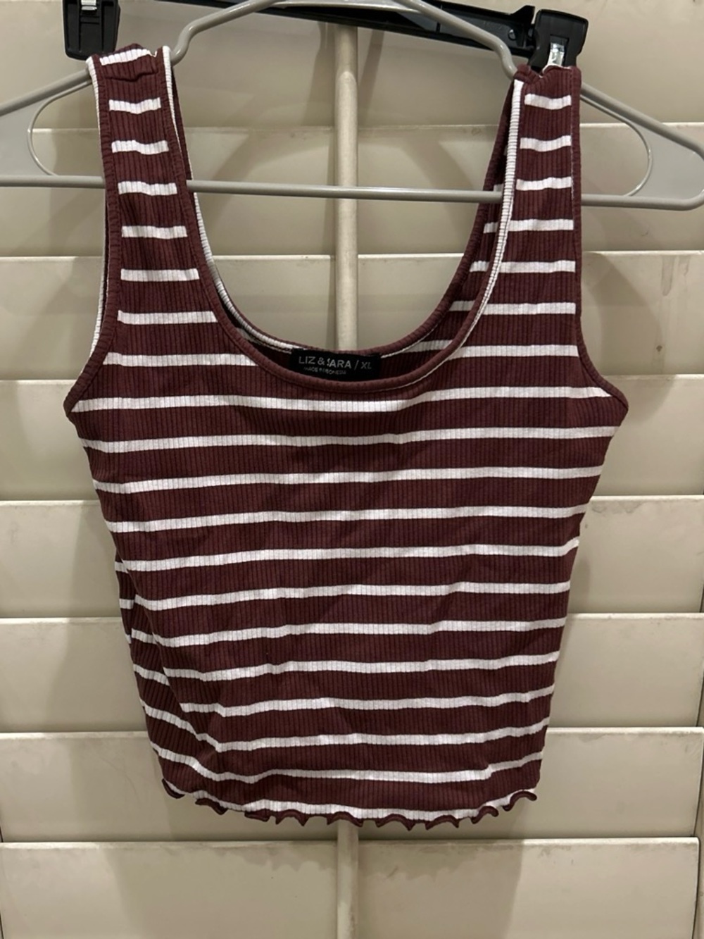Liz & Ára Striped Ribbed Tank Top in Maroon and White